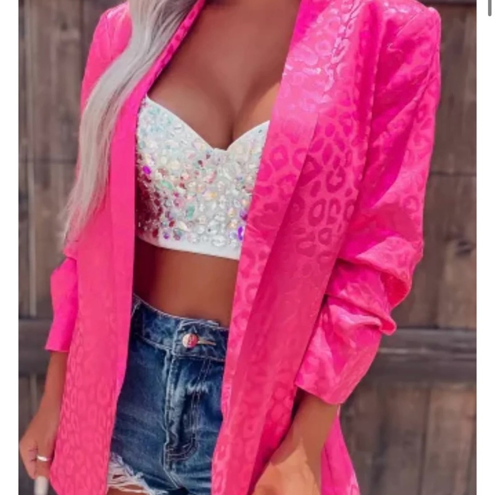 Pink leopard blazer
